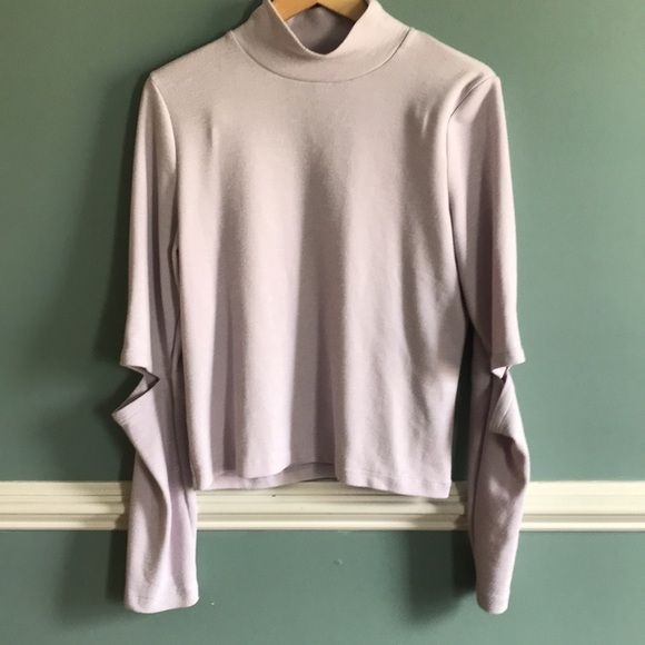 Line + Dot Louie Slit Sleeve Sweater L Elbow Cutouts High Neck Long Sleeve Lilac - Picture 2 of 8